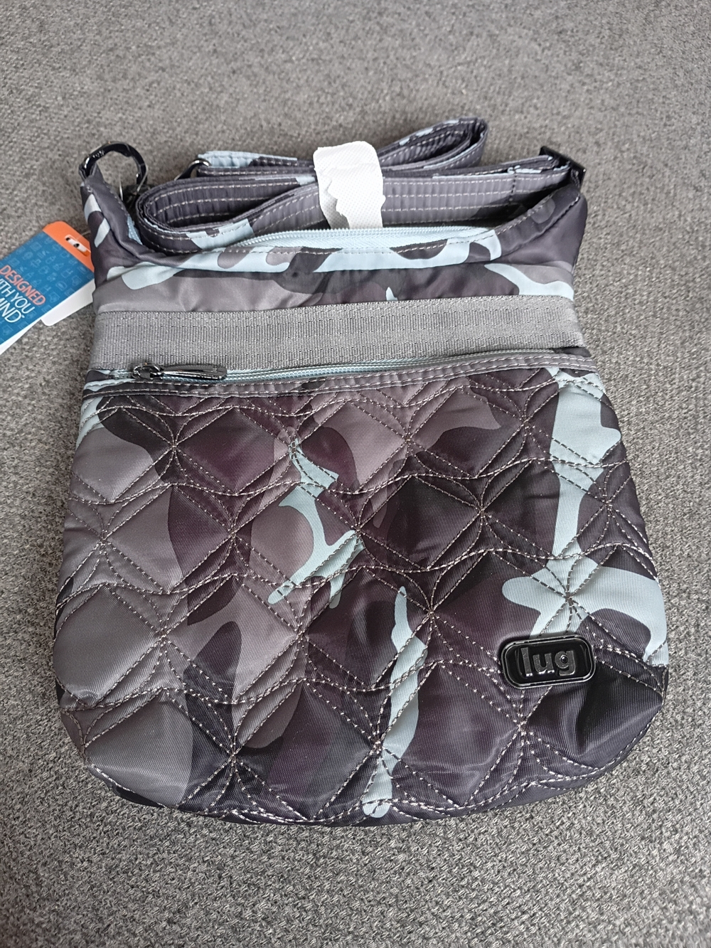 lug Quilted Camo Crossbody in Gray and Light Blue